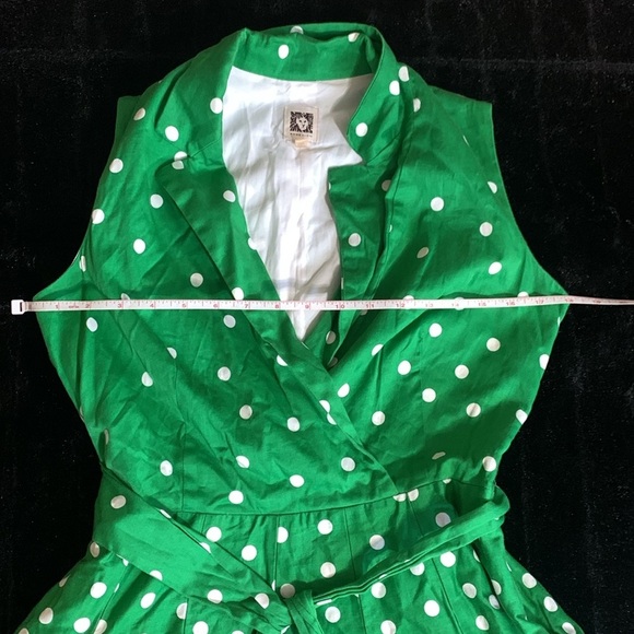 Anne Klein Faux Wrap Green & White Polka Dot Dress Fit and Flare New Size 8 - Picture 5 of 8